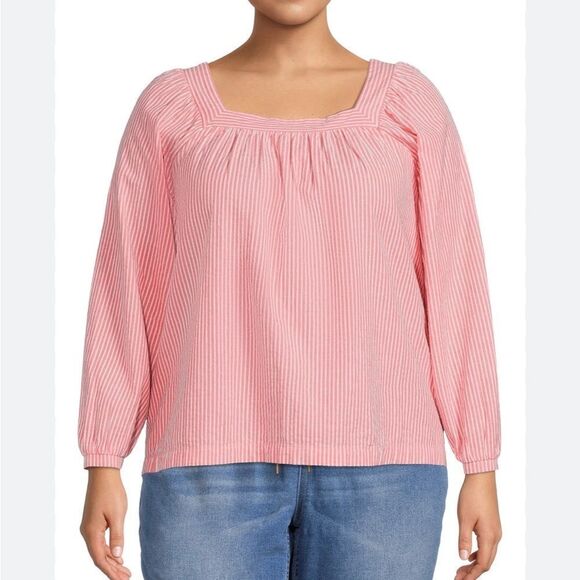 Terra & Sky Pink and White Striped Long Sleeve Top 3X - Picture 4 of 9
